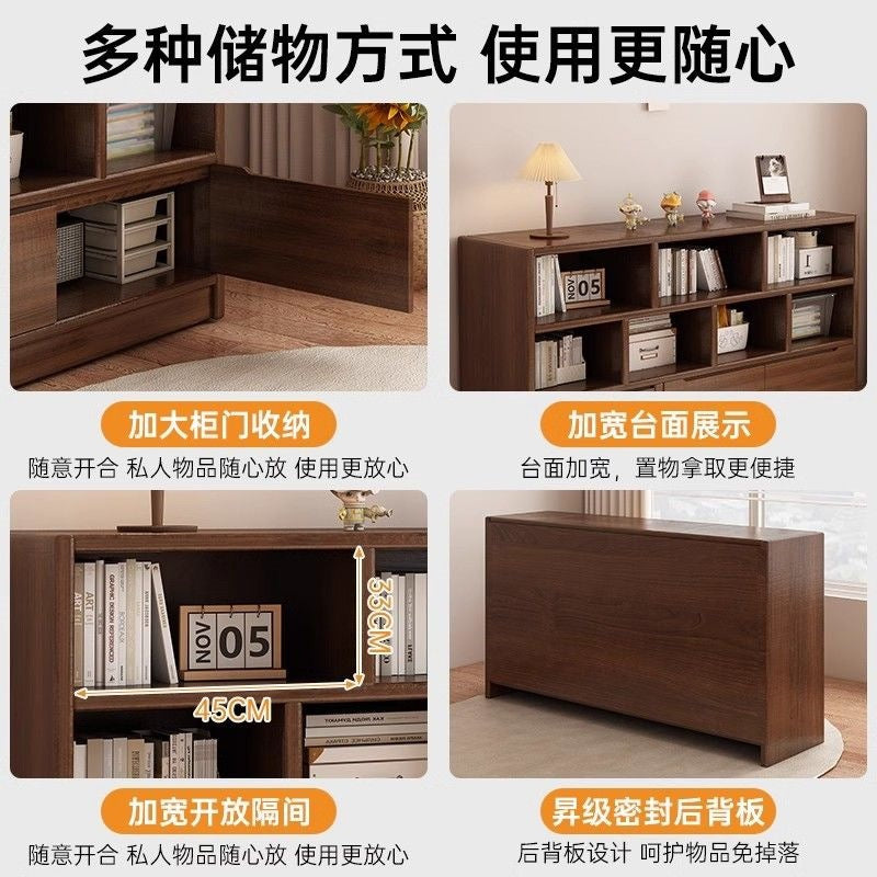 Solid wood bookshelf storage cabinet integrated wall-mounted living room storage cabinet wall-side narrow cabinet bedroom cubicle cabinet storage cabinet