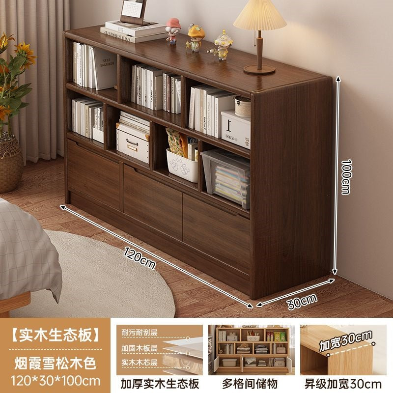 Solid wood bookshelf storage cabinet integrated wall-mounted living room storage cabinet wall-side narrow cabinet bedroom cubicle cabinet storage cabinet