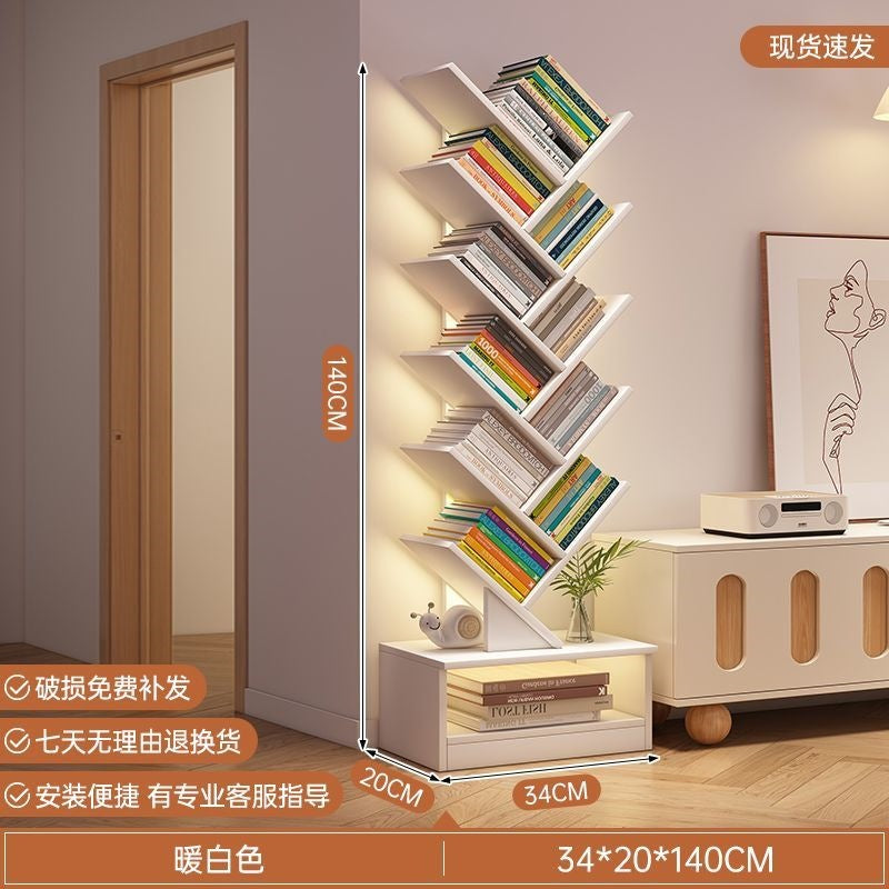 Storage rack, simple bookshelf, floor-standing living room tree-shaped small bookshelf, home multi-layer narrow-gap storage against the wall