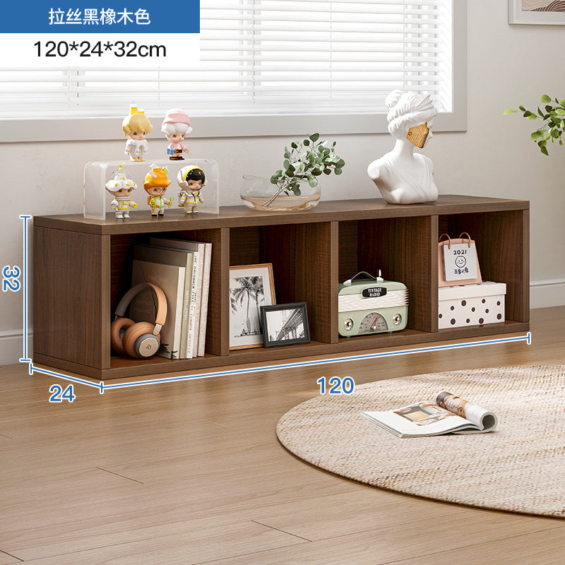 Carefully selected simple bookshelf low cabinet, small apartment living room, large capacity floor-standing INS style long strip storage cabinet against the wall and balcony