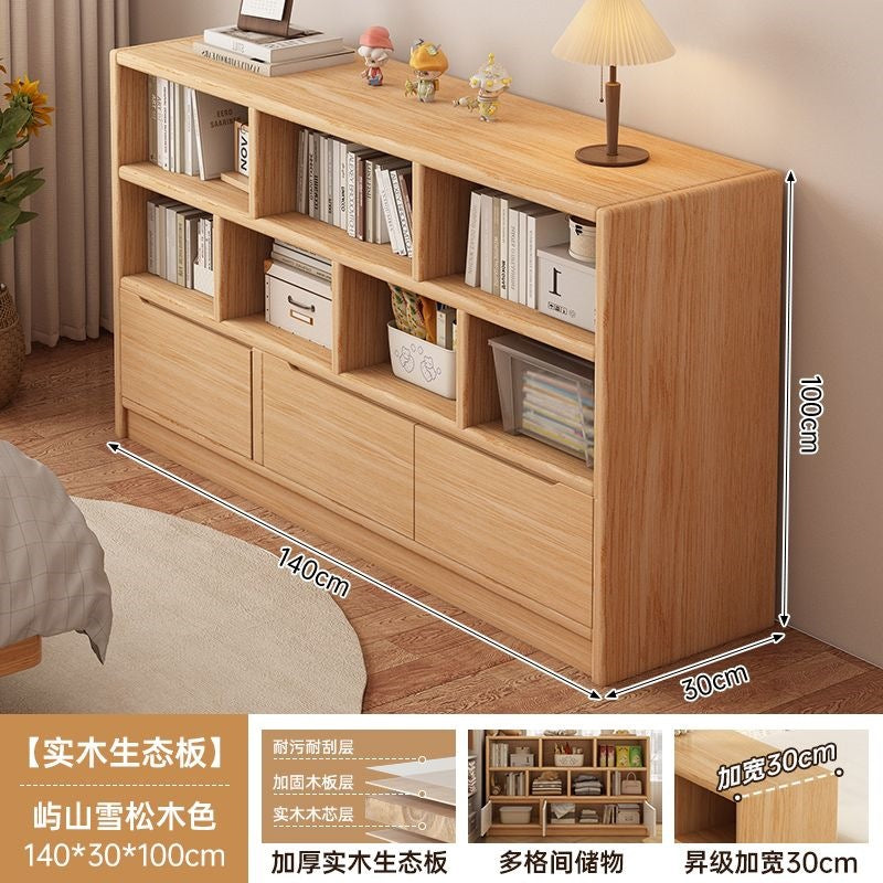 Solid wood bookshelf storage cabinet integrated wall-mounted living room storage cabinet wall-side narrow cabinet bedroom cubicle cabinet storage cabinet