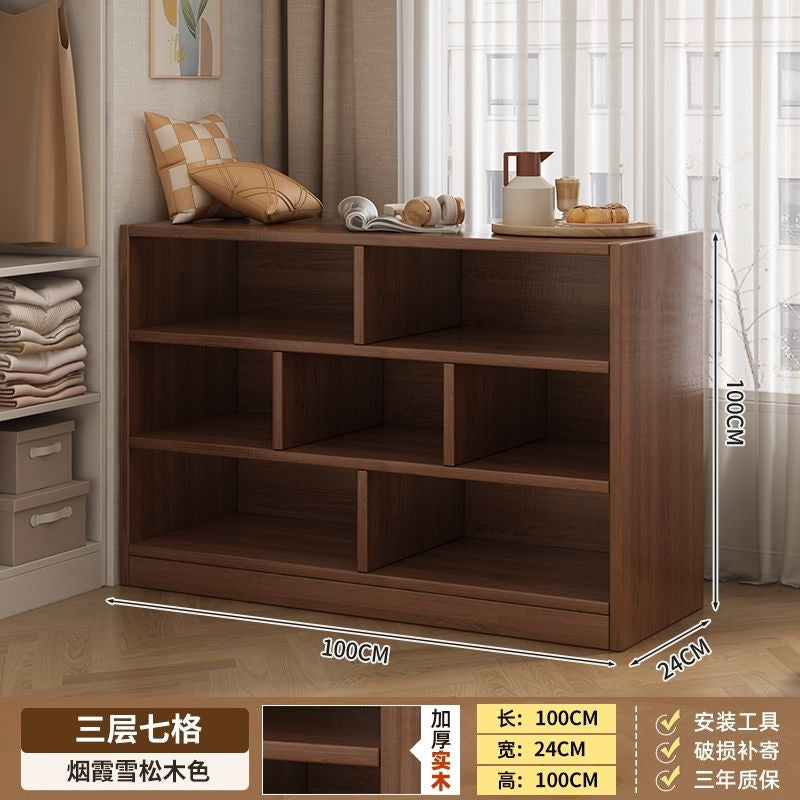 Solid wood bookshelf storage cabinet integrated wall-mounted living room storage cabinet wall-side narrow cabinet bedroom cubicle cabinet storage cabinet
