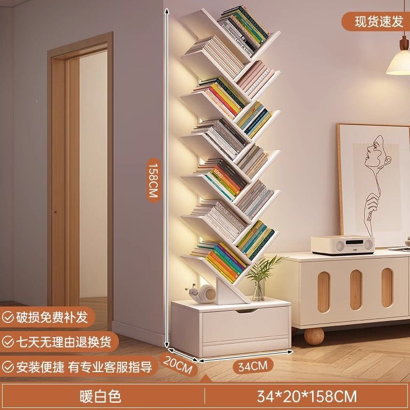 Storage rack, simple bookshelf, floor-standing living room tree-shaped small bookshelf, home multi-layer narrow-gap storage against the wall