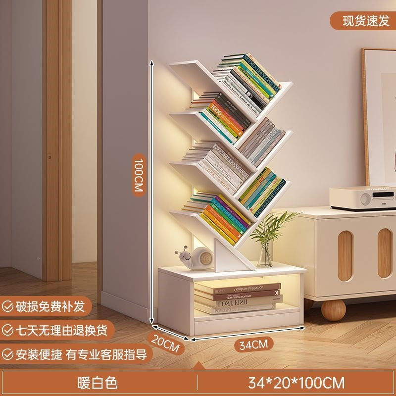 Storage rack, simple bookshelf, floor-standing living room tree-shaped small bookshelf, home multi-layer narrow-gap storage against the wall
