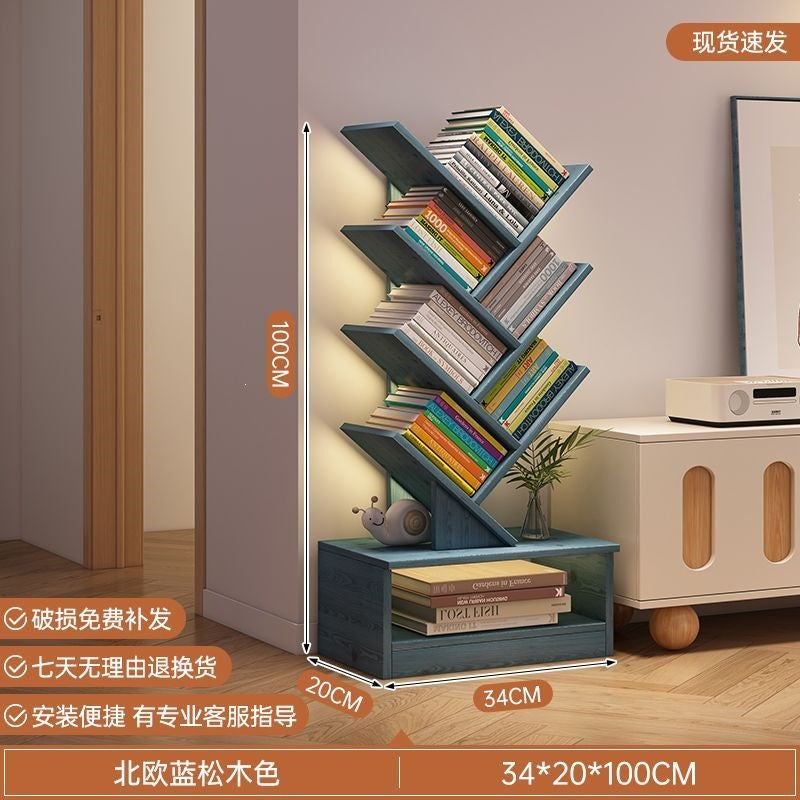 Storage rack, simple bookshelf, floor-standing living room tree-shaped small bookshelf, home multi-layer narrow-gap storage against the wall