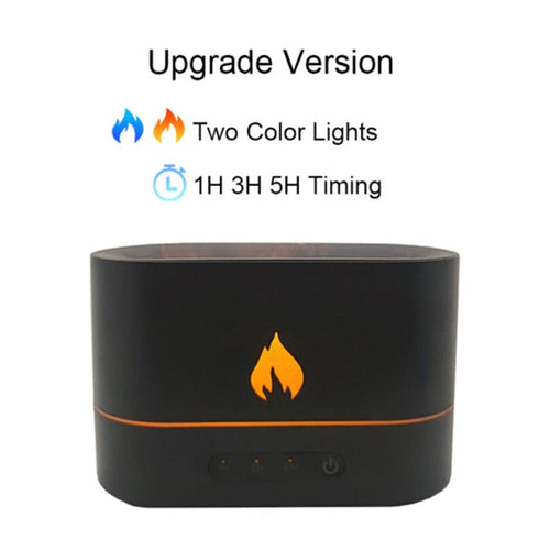 Yellow Pandora essential oil diffuser with flaming effect and timer, showcasing a sleek design and mist output.