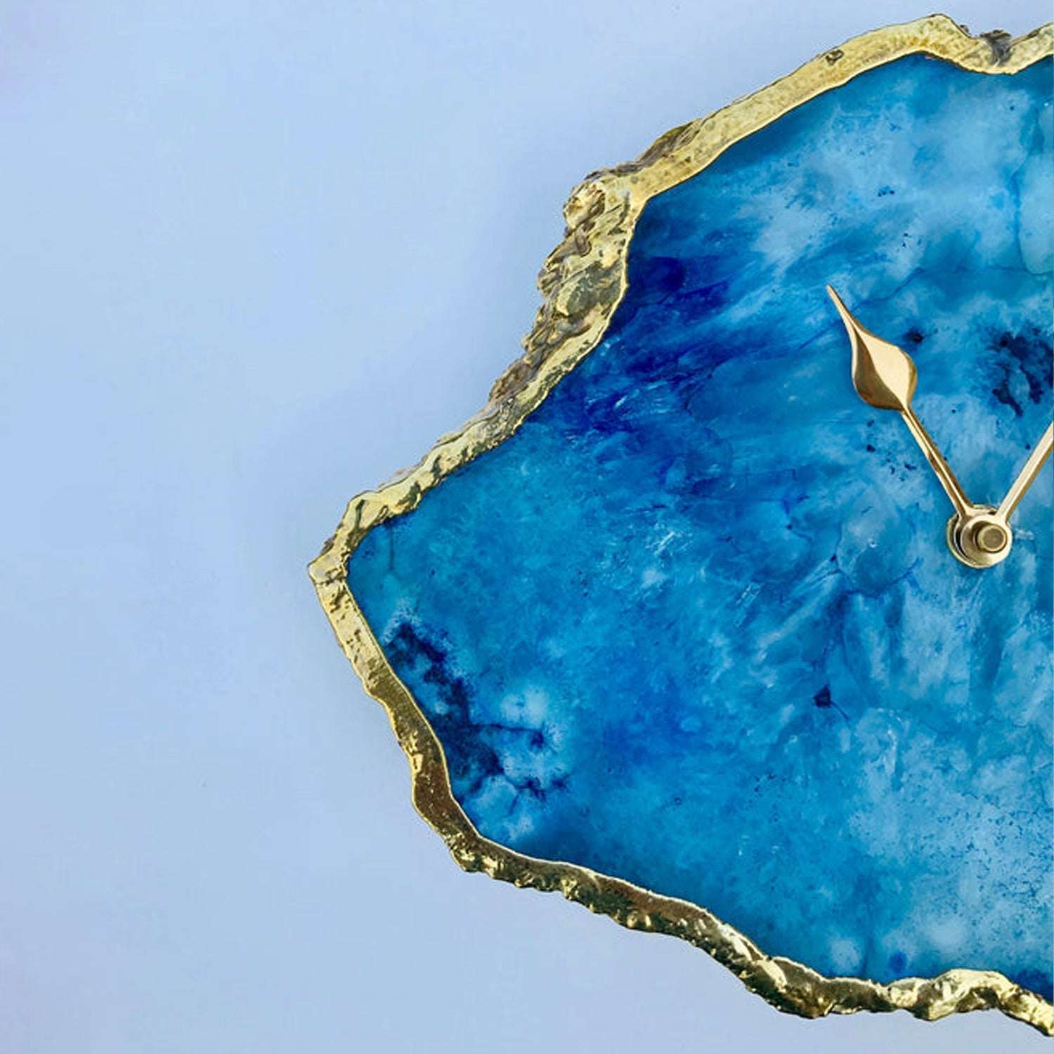 Ocean blue large agate wall or table clock by Coffee Dione featuring natural stone design and personalized details.