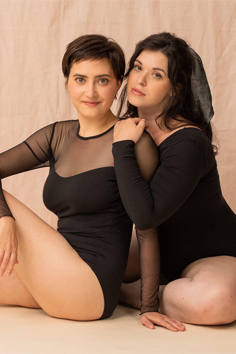 Black tulle and Tencel lingerie body from Silver Daedalus featuring elegant, form-fitting design and delicate fabric details.