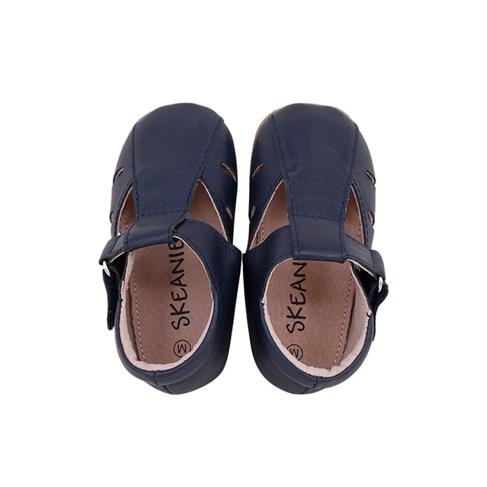 Rose Chestnut Dakota baby and toddler navy first walker shoes with soft soles, designed for comfort and support.