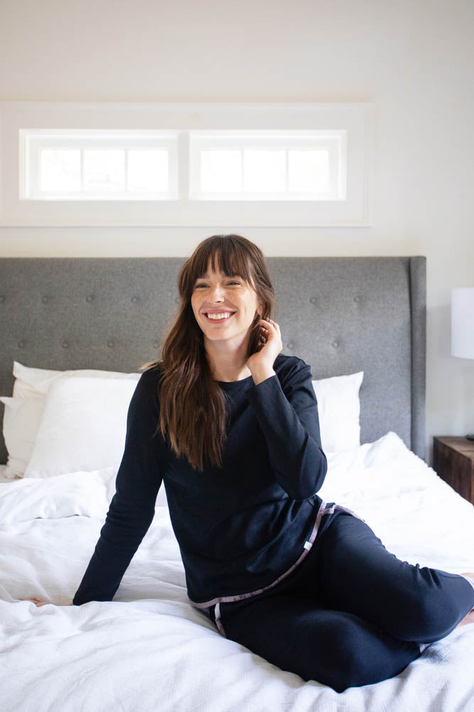 Black Pima long sleeve jogger set by Orchid Tartarus, featuring a comfortable sleepwear outfit with long sleeves and jogger pants.