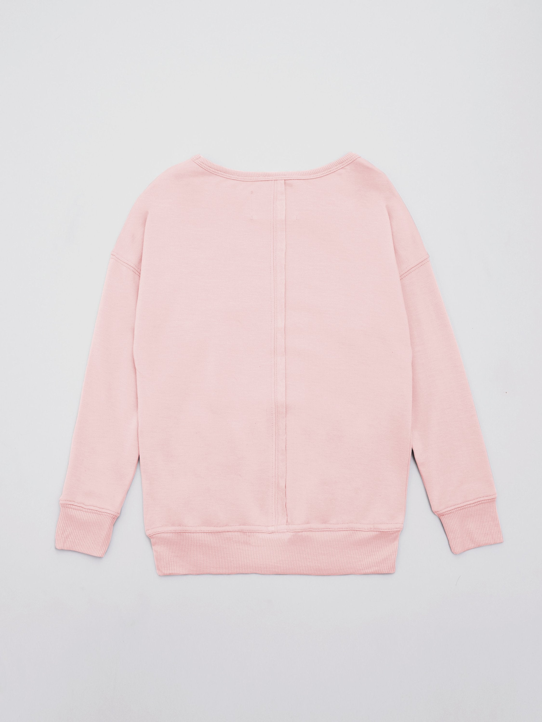Pink crewneck sweatshirt for kids from Salmon Eros with exposed back design, comfortable and stylish kid&