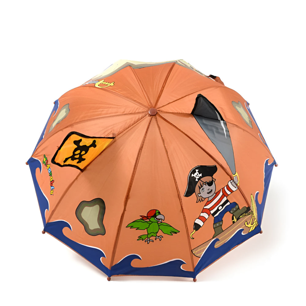 Colorful pirate-themed umbrella for kids and babies by Magenta Ash, featuring a vibrant pirate design on the top.