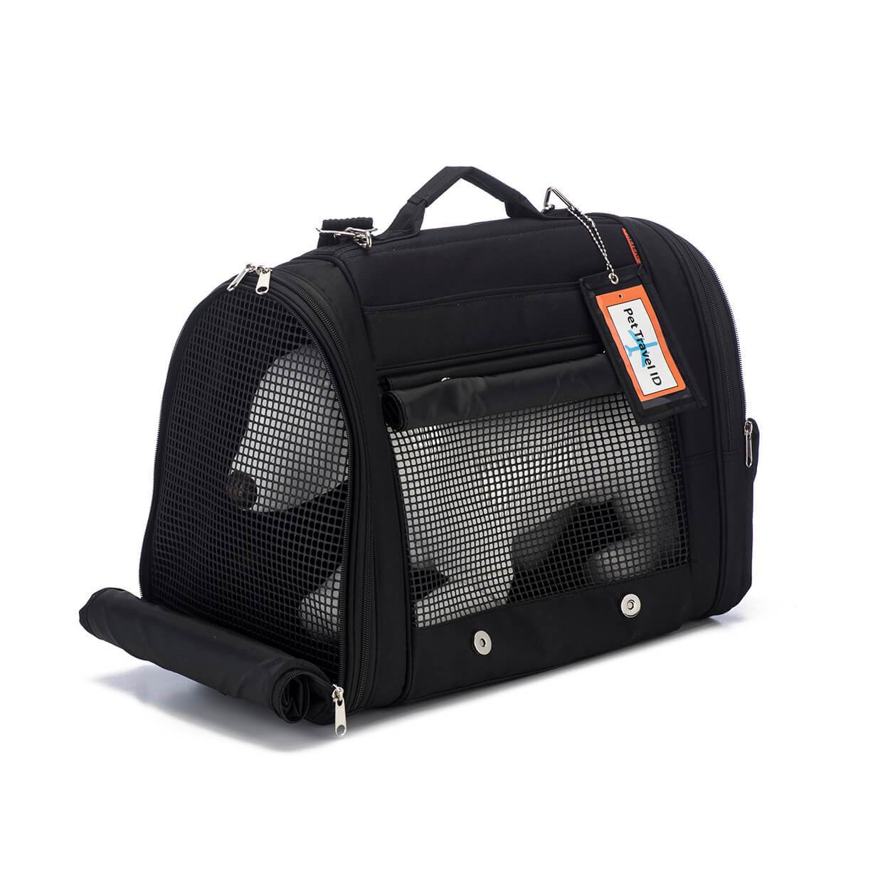 Black Pink Coconut 358 Hideaway™ backpack pet carrier with closed view showing a small dog inside. Compact and convenient for pets.