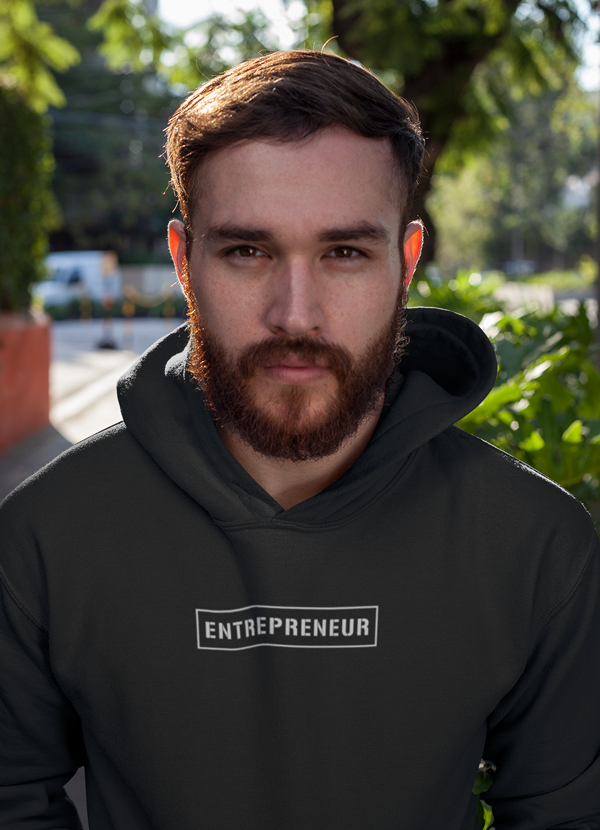 Black hoodie from Scorpius with "Premium Entrepreneur" print, made of soft fabric, featuring a hood and front pocket.