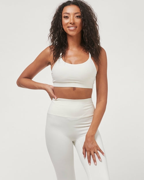 White Cammie Cloudlux bra by Lemon Molly, front view showing soft fabric and comfortable fit for women&