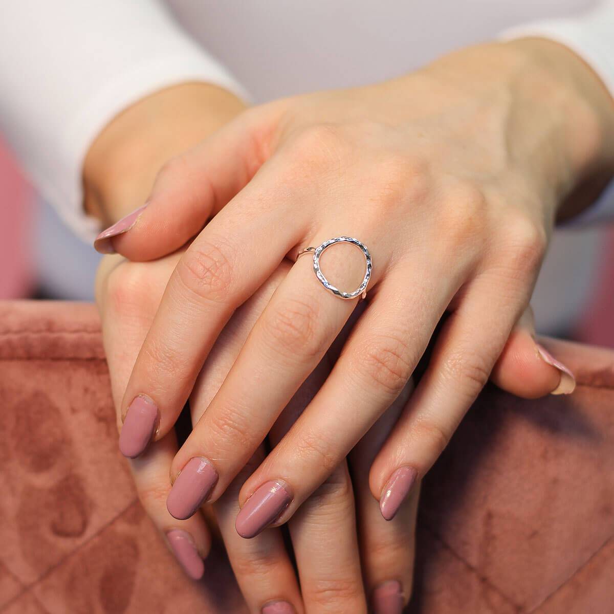 Blue Theia sterling silver geometry circle ring with a minimalist design, showcasing a smooth, polished finish.