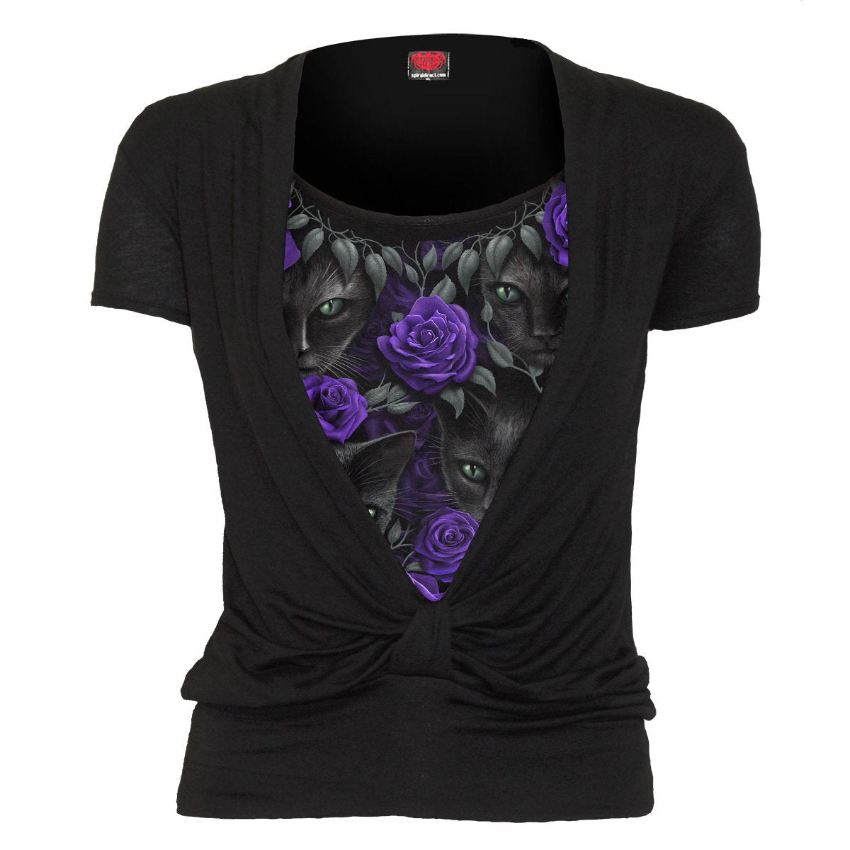 Black Jasper The Watchers allover 2-in-1 gathered knot shorts, short sleeve design with stylish gathered knot detail.