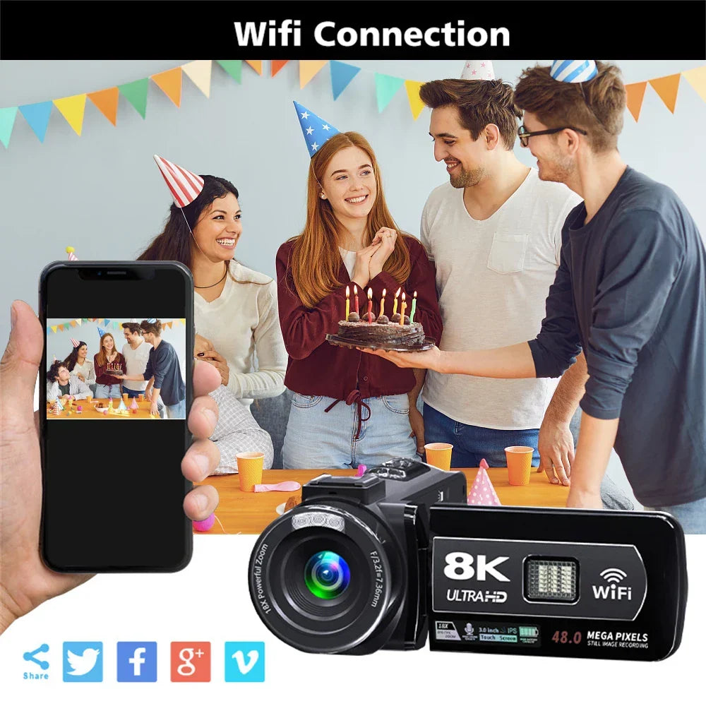 8K Digital Video Camera 64GB Card Included Black