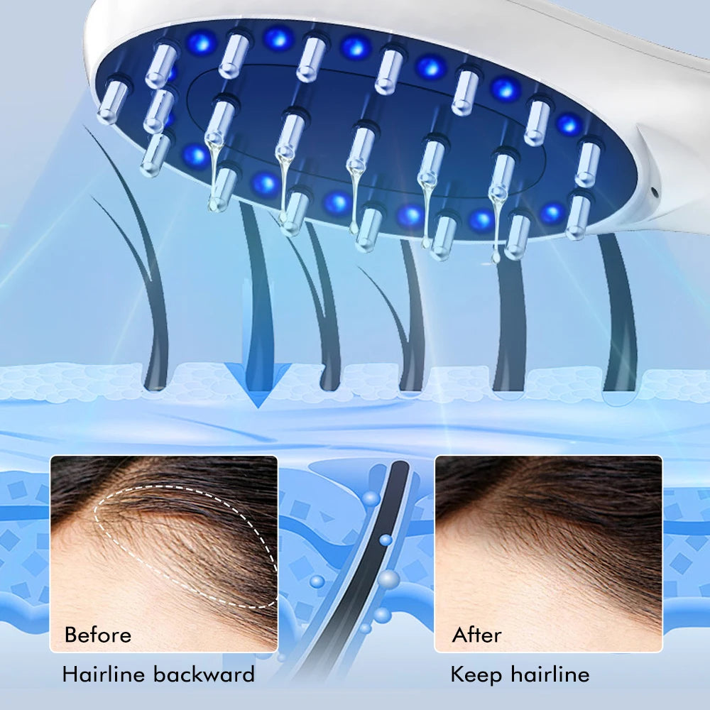 Maroon Asteria electric infrared massage comb with vibrating head for hair growth, designed for scalp stimulation and hair care.