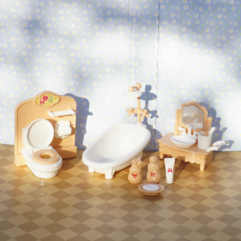 Set of 24 mini brown dollhouse furniture accessories, cute and detailed for kids&