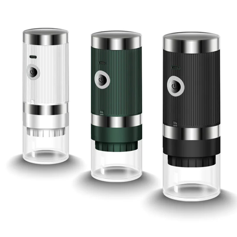 Maroon Asteria portable electric coffee grinder with USB charging, compact kitchen appliance, wired for easy coffee grinding on the go