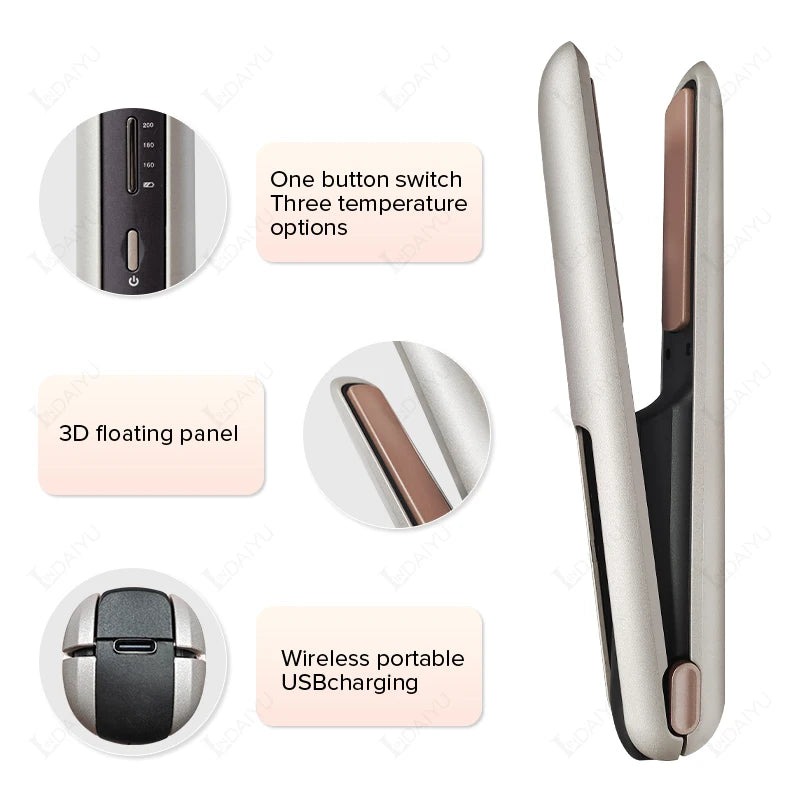 Maroon Asteria cordless mini hair straightener and wireless curler with USB charging, compact and portable for hair styling.