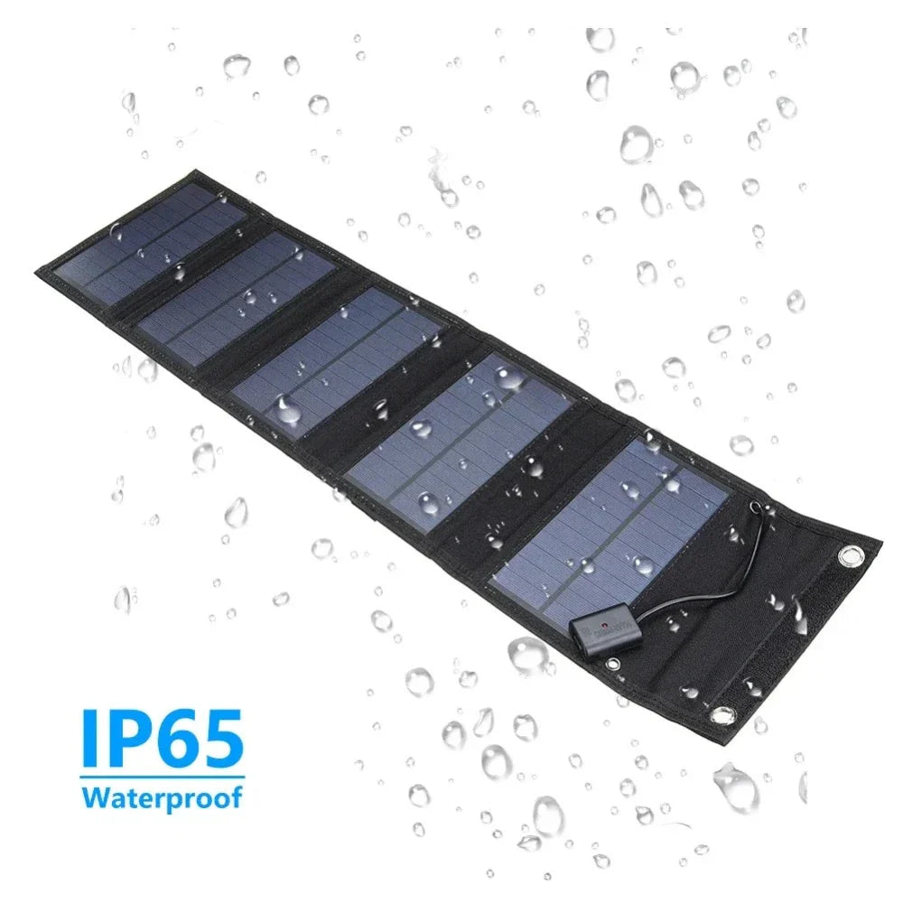 Yellow Pandora portable solar panel with USB port for charging cell phones, ideal for outdoor sports and outdoor adventures.