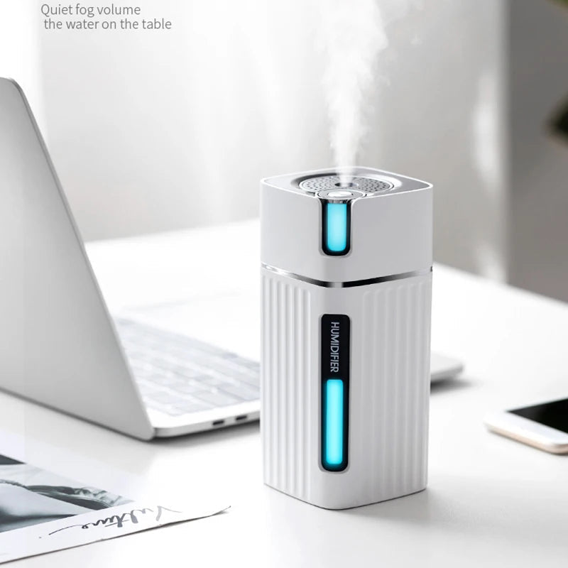 Maroon Asteria 300ml air humidifier with cool mist, aroma diffuser, and color LED light for home improvement.