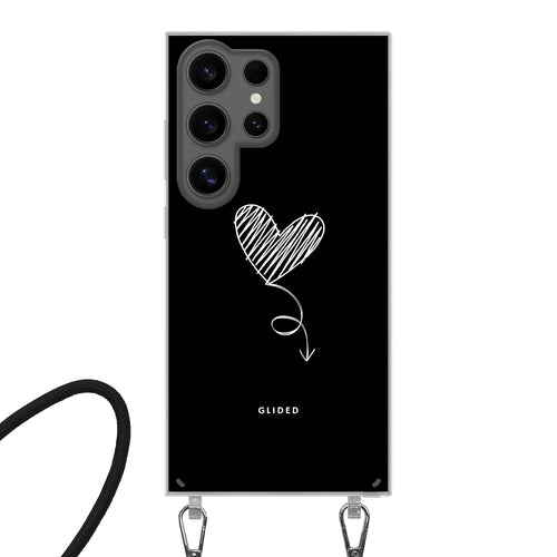 Dark Heart Samsung Galaxy S24 Ultra case with crossbody strap from Olive Lemon, featuring a sleek black design and protective cover.