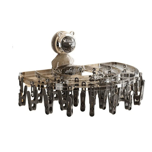 Maroon Asteria foldable sock hanger with clips and suction cup for drying and organization of socks.