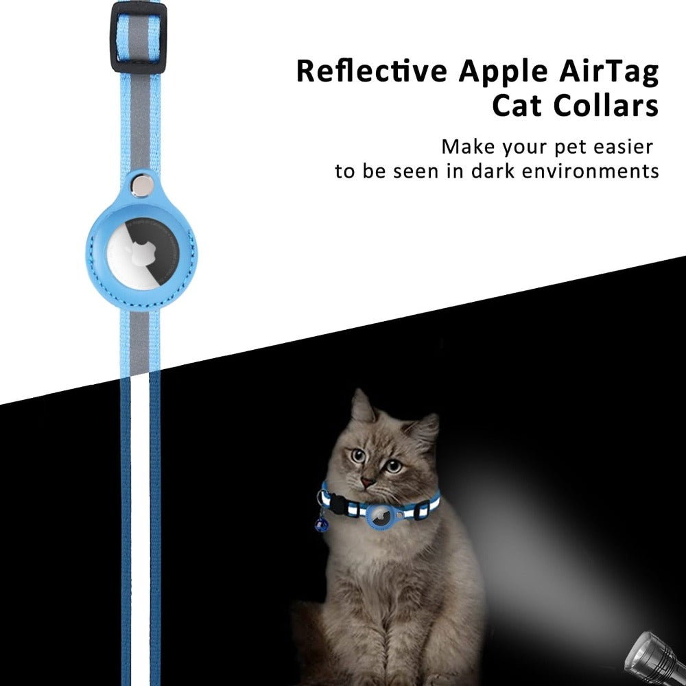 Reflective Yellow Pandora pet collar with Airtag case for cats and dogs, featuring a secure leash attachment and reflective strip.