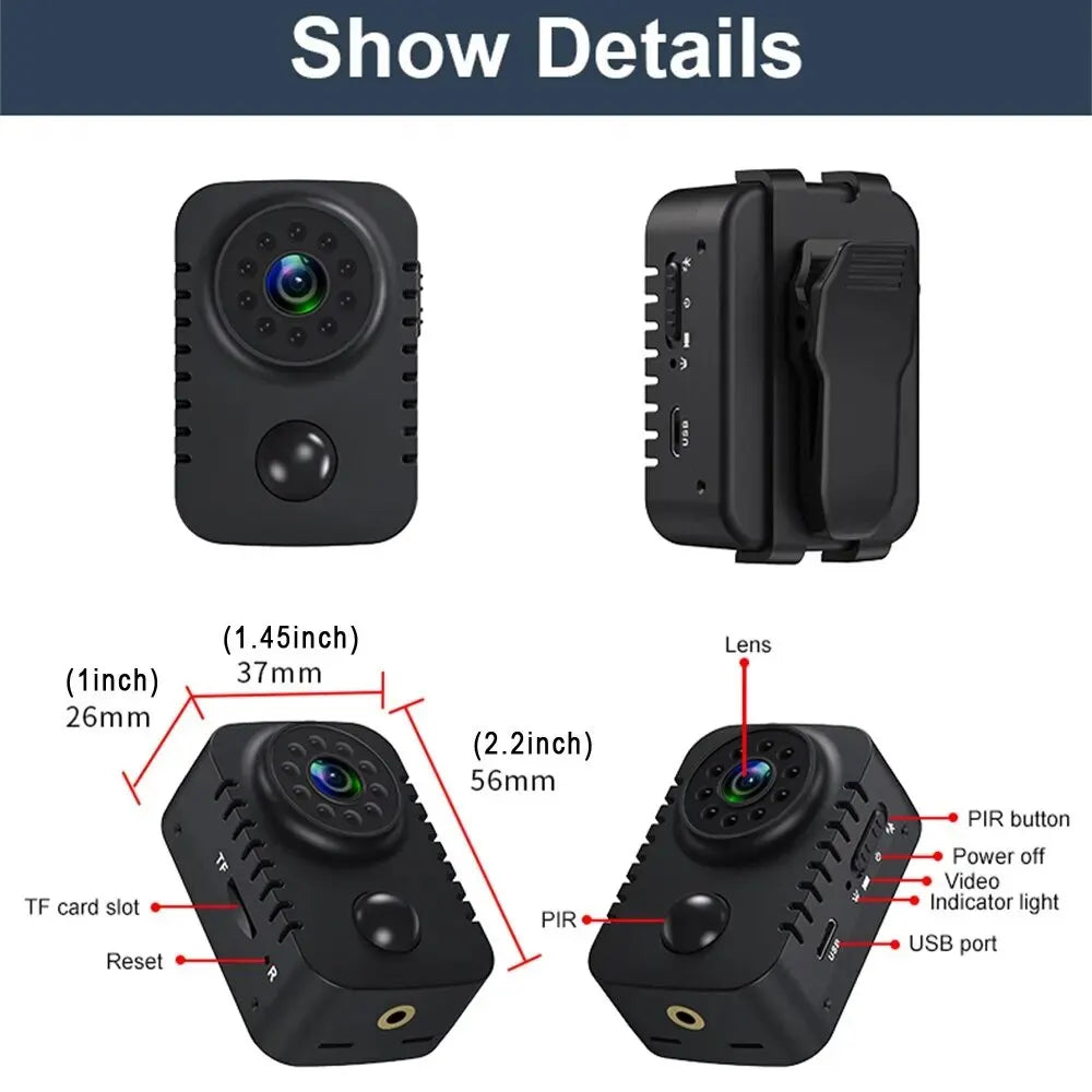 Mini Camera 1080P Full HD Smart Pocket Camcorder Black