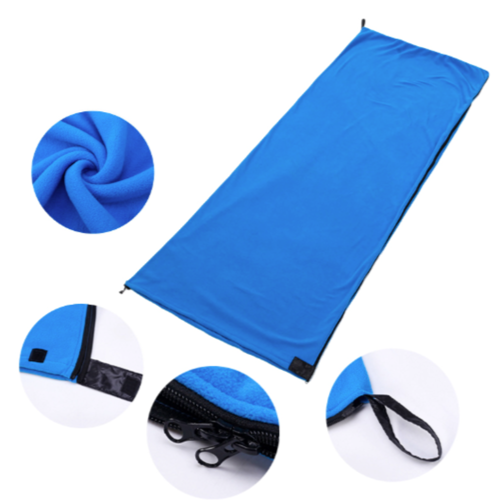 Yellow Pandora lightweight polar fleece camping sleeping bag, shown rolled up with a compact design and soft fleece exterior.