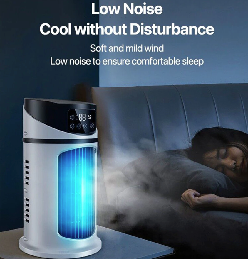 Yellow Pandora mini portable water air cooling fan for home and garden, compact device with water misting feature.