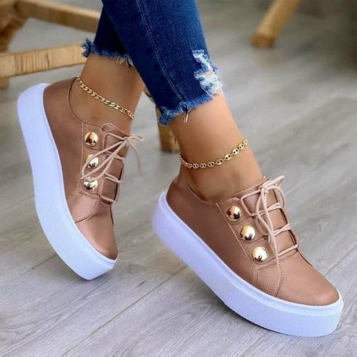 Red Iphigenia light breathable casual female flat shoes in rose gold, white, gold, and black, showing comfortable footwear style.