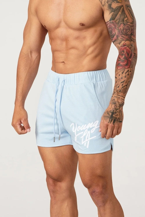Raspberry Eurybia Young LA trendy beach shorts with colorful patterns, lightweight fabric, and comfortable fit for summer wear.
