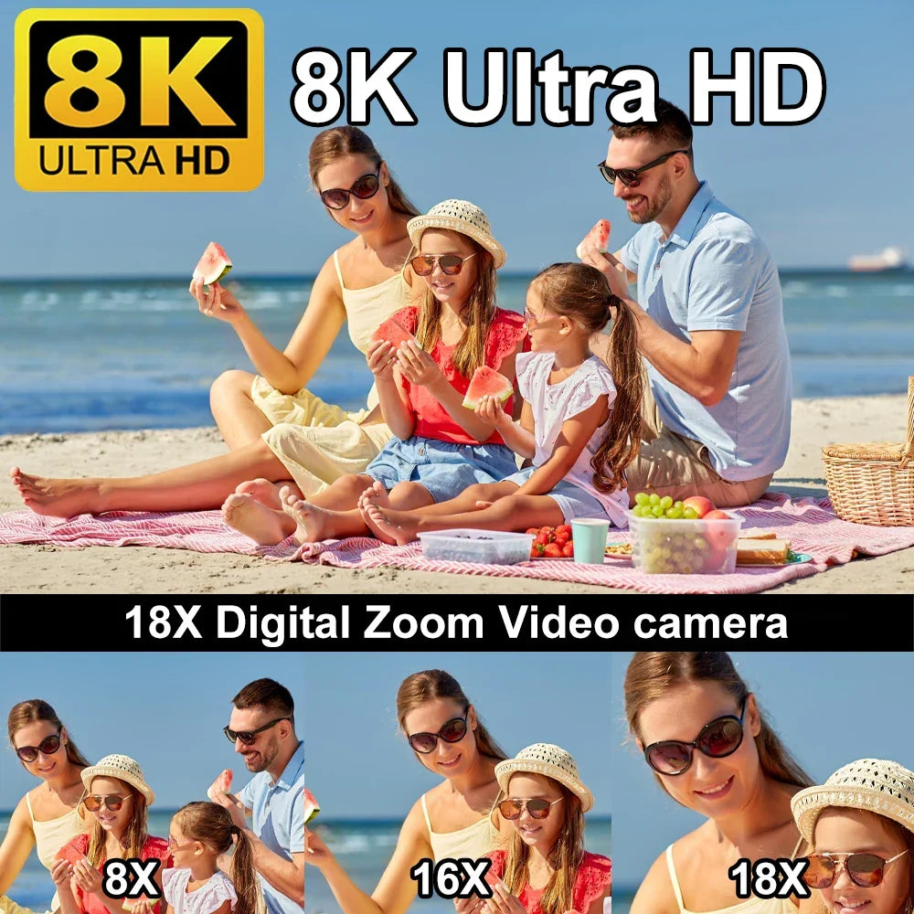 8K Digital Video Camera 64GB Card Included Black