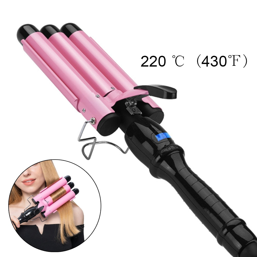 Maroon Asteria triple barrel 25mm hair waver curling iron with fast heating and 220℃ temperature for creating beach waves