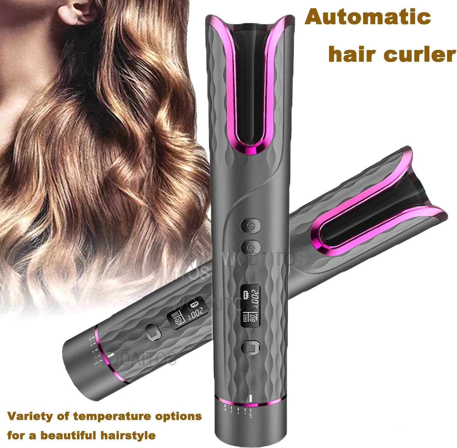 Maroon Asteria automatic wireless electric hair curler with USB charging, portable and gentle for curling hair easily.