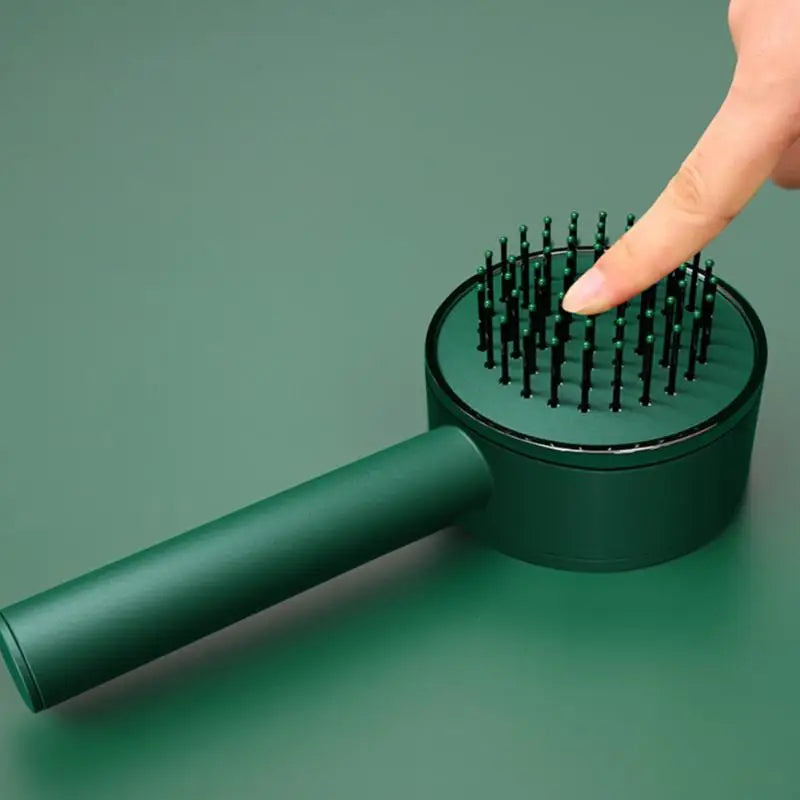 White Eucalyptus self-cleaning hair brush for women, featuring scalp massage and hair loss relief, designed for pet hair removal.