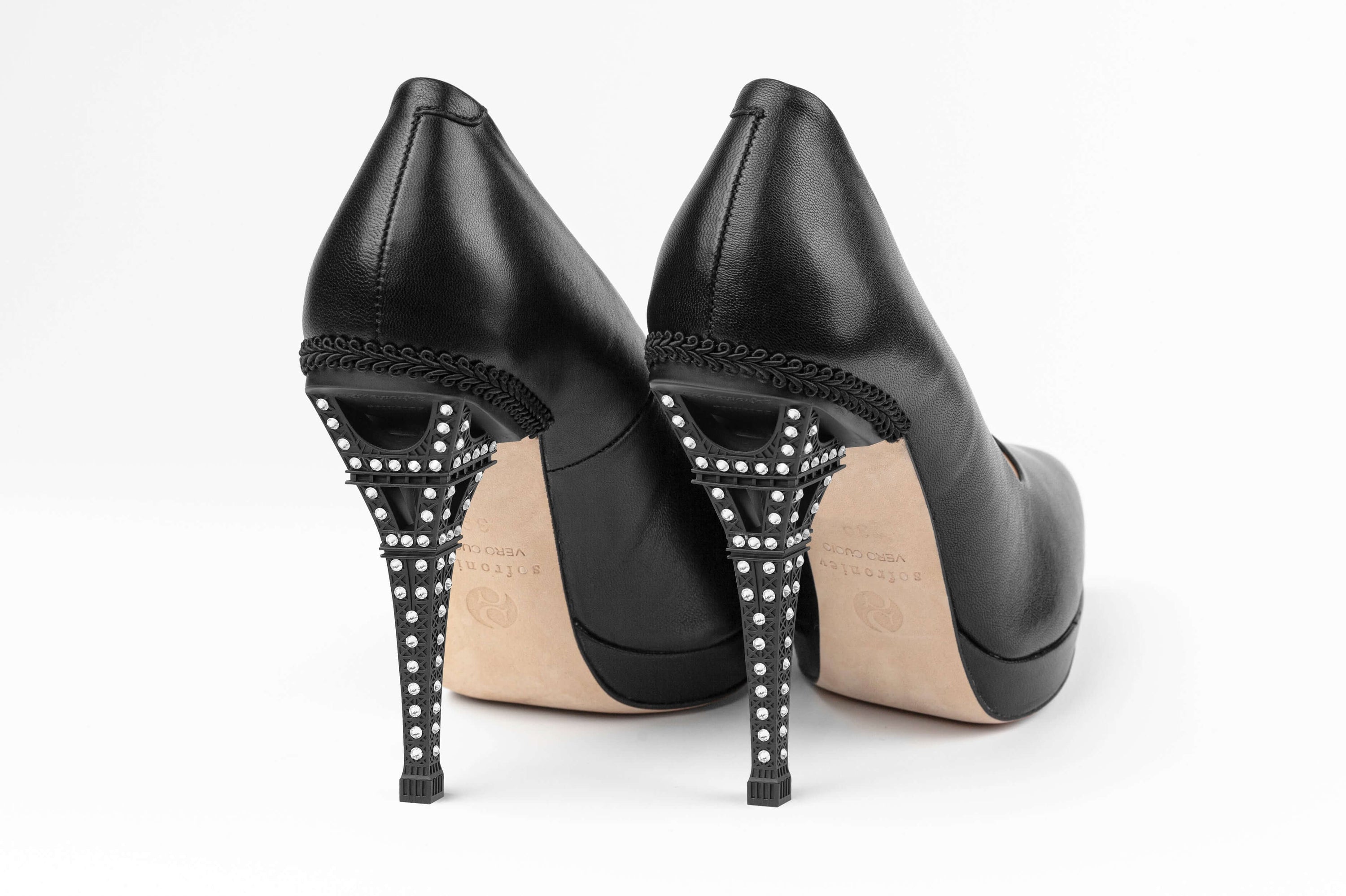 Grey Polyxena Sophia Swarovski heels with elegant design and sparkling embellishments, showcasing their stylish construction.
