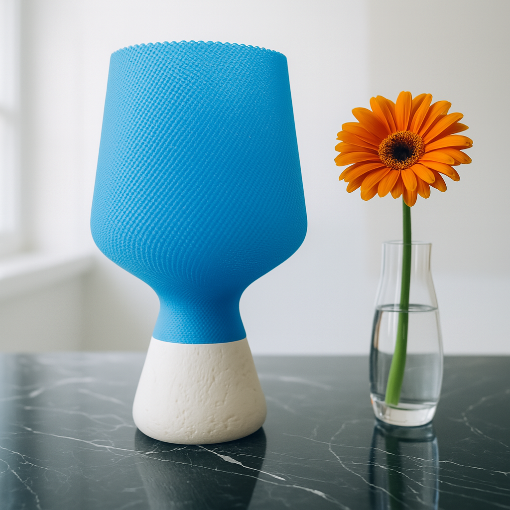 Azure Pontus Summer Glow Table Lamp in blue with a sleek, modern design and warm lighting for stylish home decor.