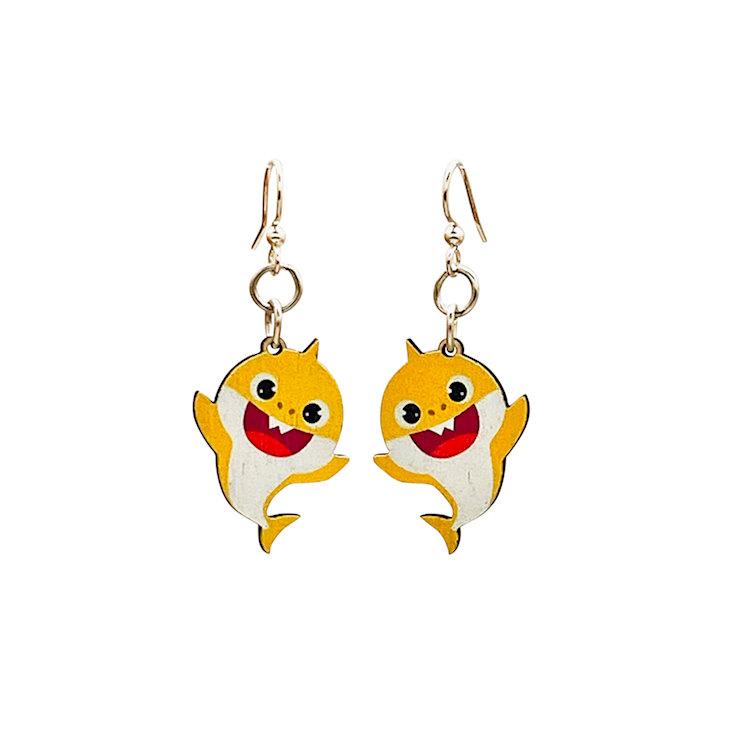 Red Sunflower toddler shark earrings featuring cute shark charms, perfect for young children’s jewelry or accessories.