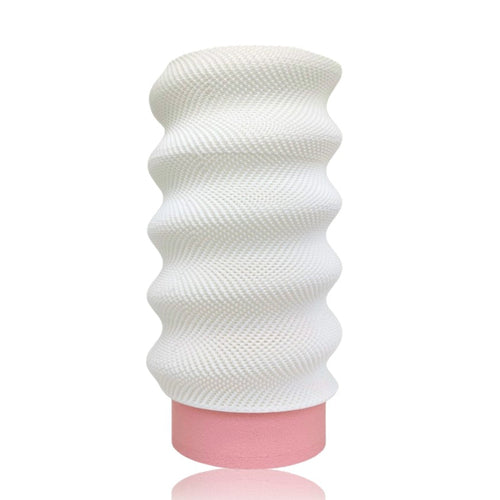 Pink Lumina Twist portable table lamp by Azure Pontus, featuring a sleek, modern lighting design with a twist-shaped base.