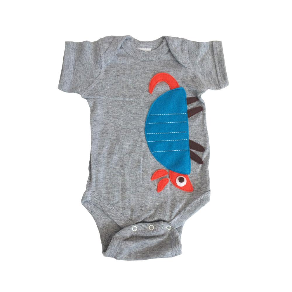 Cute Texas-themed Armadillo Onesie for kids and babies by Sky Blue Milo, featuring a playful armadillo design.