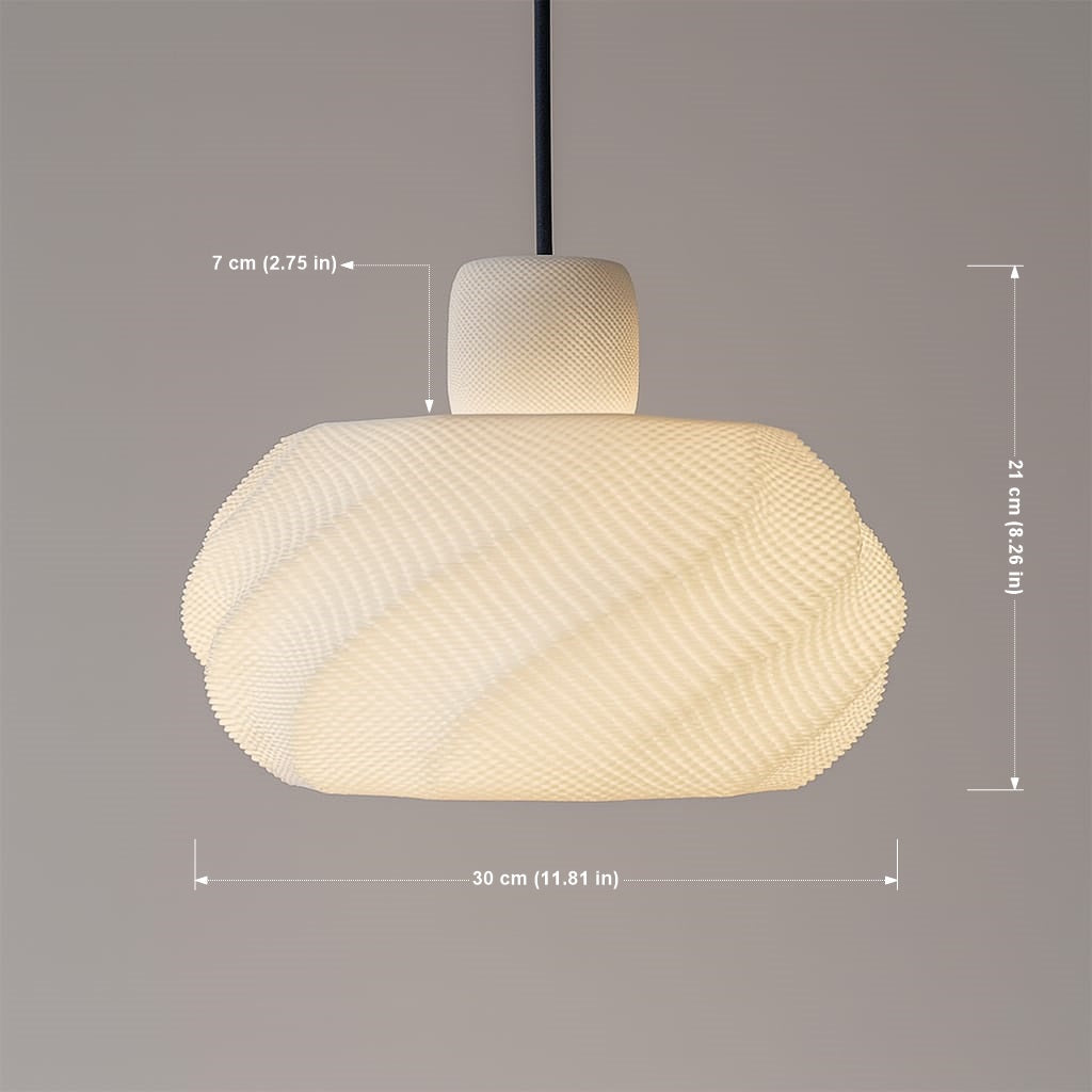 Azure Pontus Twist Glow Pendant Lamp hanging with a modern design and illuminated, showcasing its sleek lighting style.