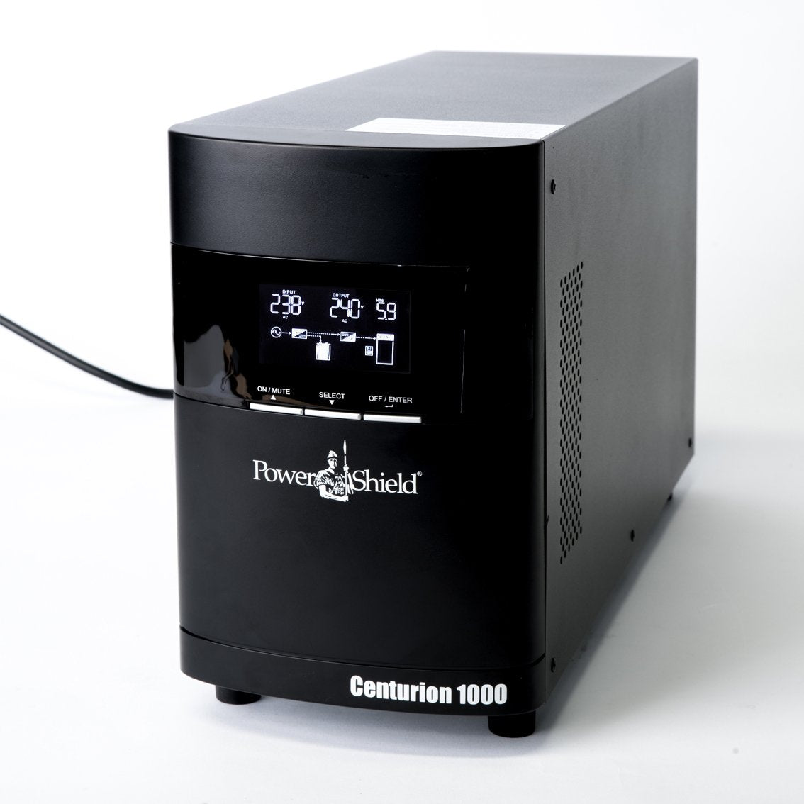 Ultramarine Dione POWERSHIELD Centurion 1000VA True On-Line Tower UPS in black with front control panel.
