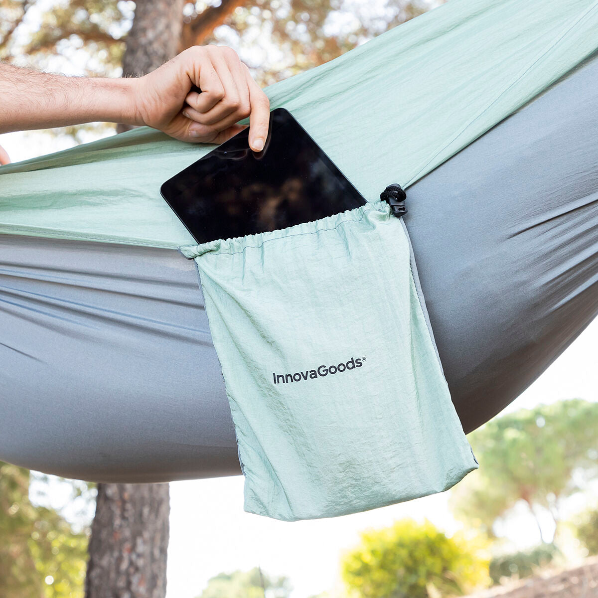 Rewong InnovaGoods double camping hammock by Bigbuy hanging between trees for outdoor relaxation