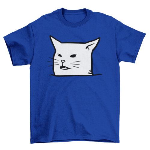 Black cat T-shirt featuring a humorous "Unimpressed Meh" design by Turquoise Theseus, displayed on a plain background.