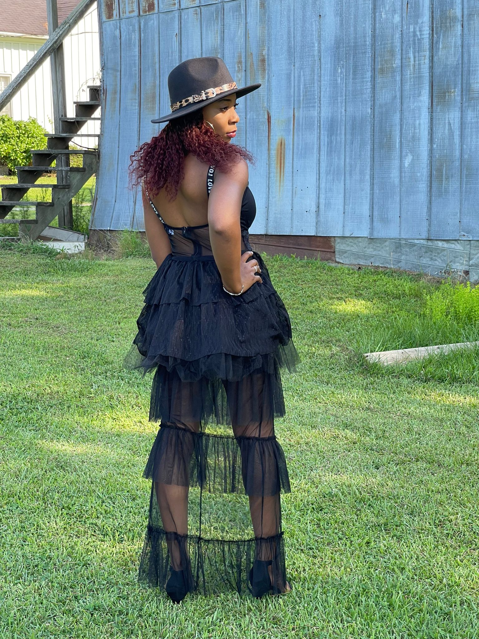 Elegant black lace stitching long-sleeve dress for women, high waist style by Cerise Alfie, suitable for formal occasions.